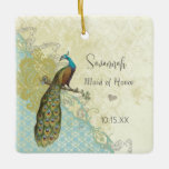 Peacocl Vintage Bird Maid of Honor Ornaments<br><div class="desc">Wedding Keepsake Wedding Party Gifts- to change background color - click customize - click edit - choose last tool in drop down menu and choose from one of the colors shown or enter your rgb hex code for your custom wedding color- to change font color select the text you wish...</div>