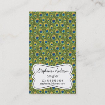 Peafowl Feathers Pattern Business Card by RossiCards at Zazzle