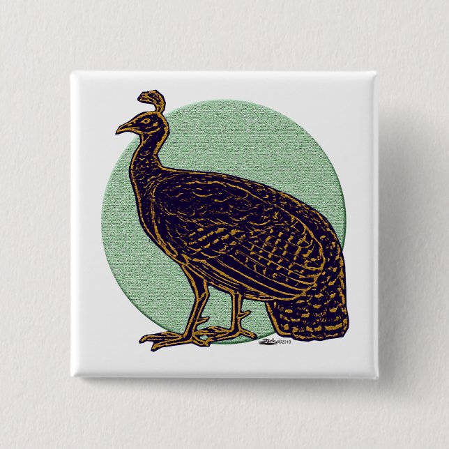 Peafowl:  Impressionistic Congo Hen Pinback Button (Front)