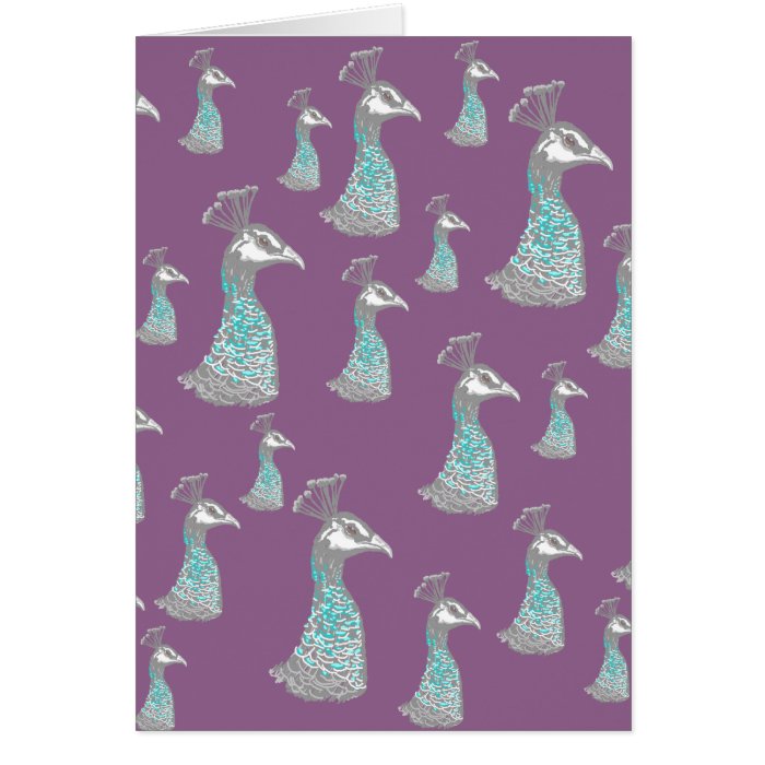 Peahen Bird Pattern on Purple. Cards