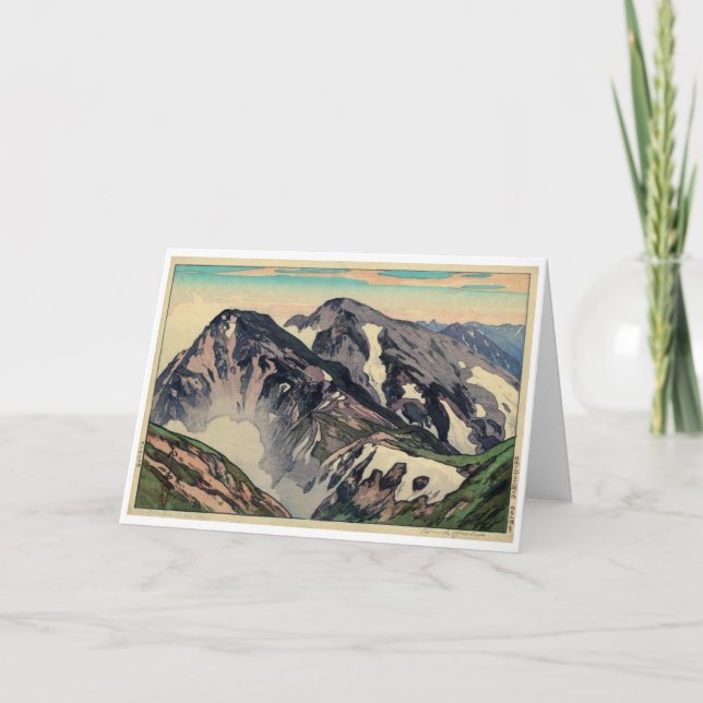 Peak of Shiroumadake, Yoshida, Woodcut Card (Front)