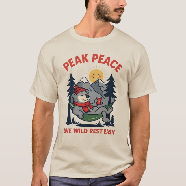 Peak Peace Bear in Hammock Camping  T-Shirt (Front)