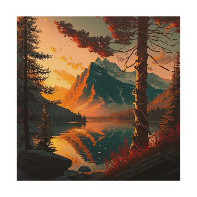 Peak Perfection: A Mountain Sunset Wood Art | Zazzle