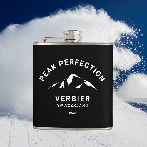 Peak Perfection Winter Ski Snowboard Resort Crest Flask