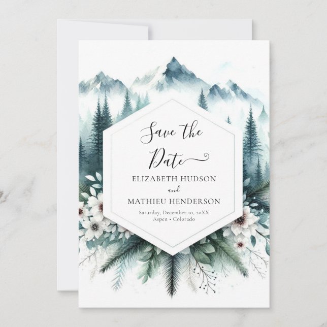 Peak Romantic Mountain Wedding Save The Date (Front)