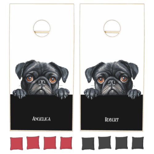 Peaking pug funny cute dog owner birthday gift  cornhole set