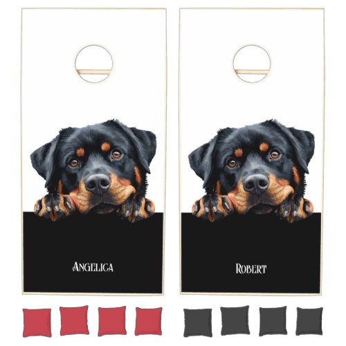 Peaking rottweiler dog funny cute dog owner gift  cornhole set