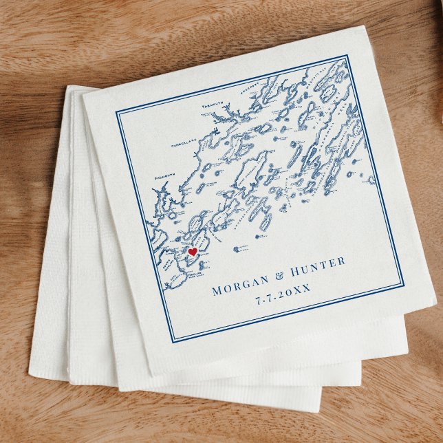 Peaks Island Maine Casco Bay Map Elegant Wedding N Napkins (Creator Uploaded)