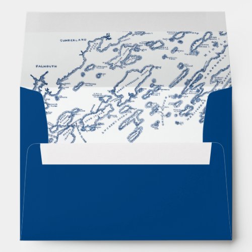 Peaks Island Maine Casco Bay Map Navy Blue Wedding Envelope