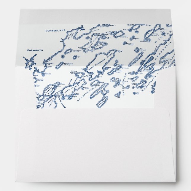 Peaks Island Maine Casco Bay Map White Wedding Envelope (Back (Bottom))