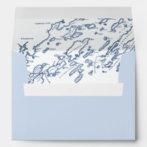 Peaks Island Maine Map Light Blue Wedding Envelope