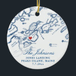 Peaks Island Maine Map Newlywed Photo Christmas Ceramic Ornament<br><div class="desc">Commemorate your Peaks Island wedding with our personalized wedding keepsake Christmas ornament, featuring an elegant map of Casco Bay on the front and your wedding photo on the back. Perfect for couples married at The Inn on Peaks Island or Jones Landing, this ornament captures the essence of your special day....</div>