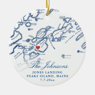 Peaks Island Maine Map Newlywed Photo Christmas Ceramic Ornament