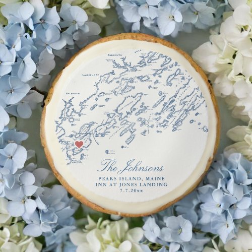 Peaks Island Maine Map Wedding Favor Sugar Cookie