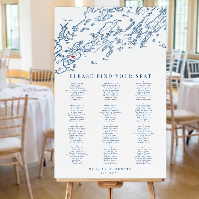 Peaks Island Maine Map Wedding Seating Chart Foam Board (This Peaks Island Maine seating chart has space for 12 tables)