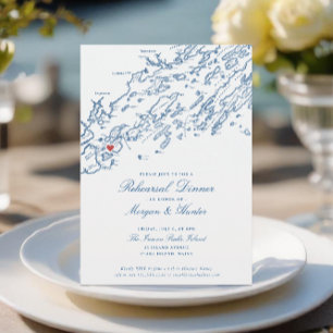 Peaks Island Maine Navy Blue Wedding Rehearsal Invitation