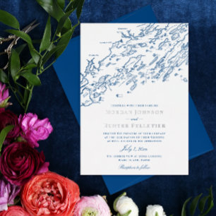 Peaks Island Maine Wedding Elegant Navy Silver Foil Invitation
