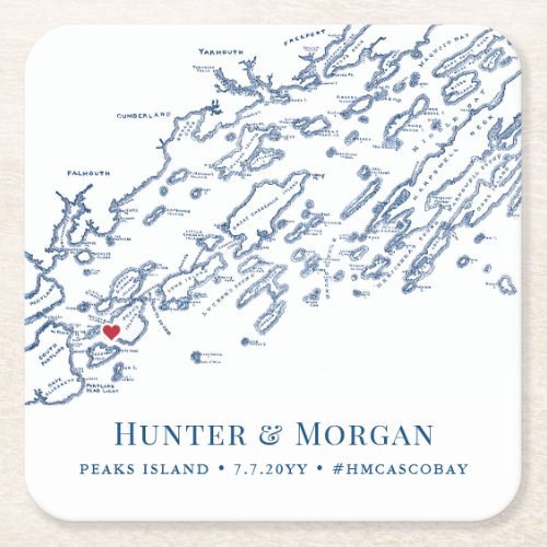 Peaks Island Maine Wedding Welcome Party Cocktail Square Paper Coaster