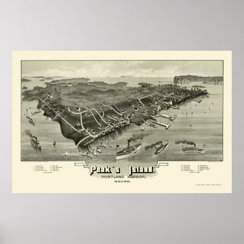 Peaks Island ME Panoramic Map _ 1886 Poster