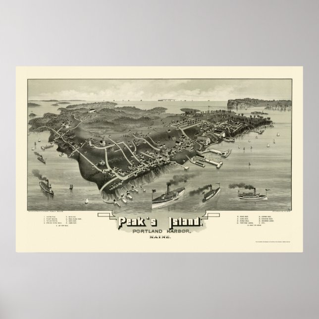Peak's Island, ME Panoramic Map - 1886 Poster (Front)