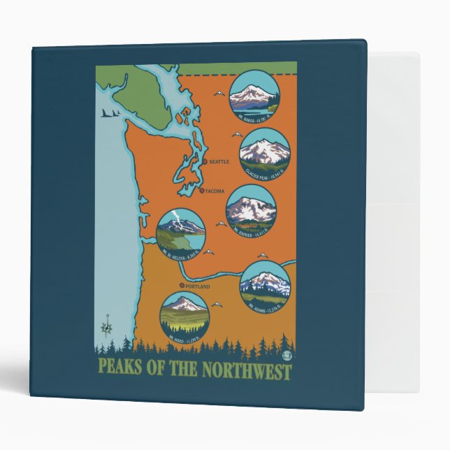 Peaks of the Northwest - 5 Different Mountains 3 Ring Binder (Front/Inside)