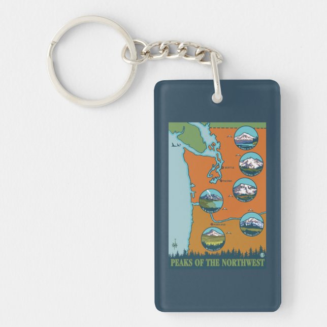 Peaks of the Northwest - 5 Different Mountains Keychain (Front)