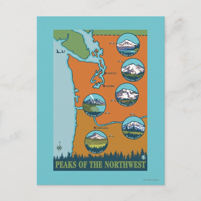 Peaks of the Northwest - 5 Different Mountains Postcard (Front)