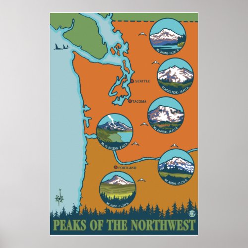 Peaks of the Northwest _ 5 Different Mountains Poster