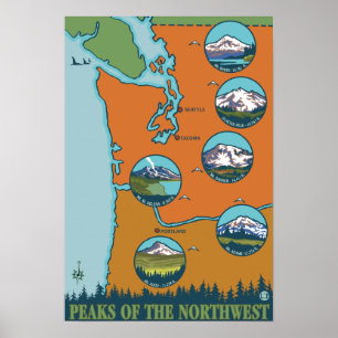 Peaks of the Northwest - 5 Different Mountains Poster