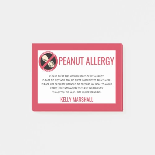 Peanut Allergy Alert Restaurant Custom Kids Post_it Notes