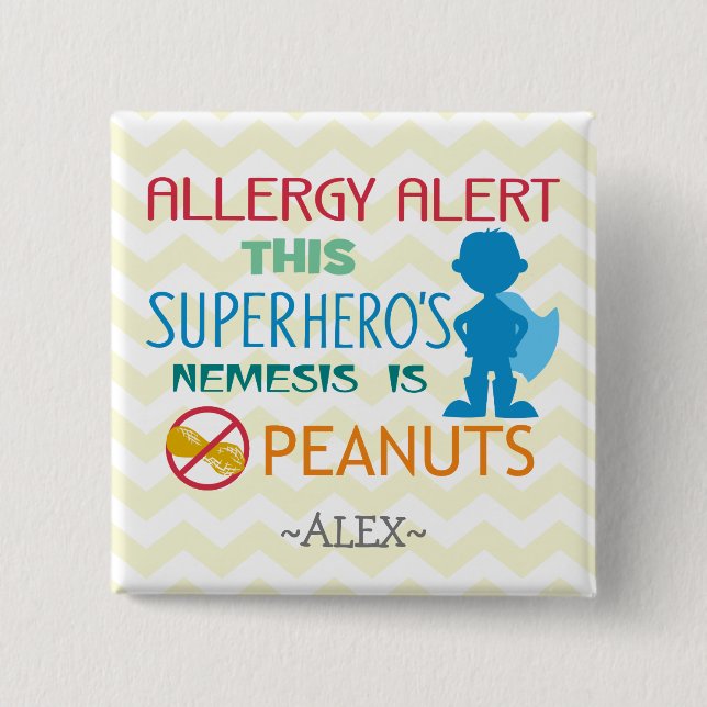 Peanut Allergy Alert Superhero Boy Button (Front)