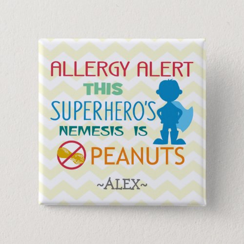 Peanut Allergy Alert Superhero Boy Button