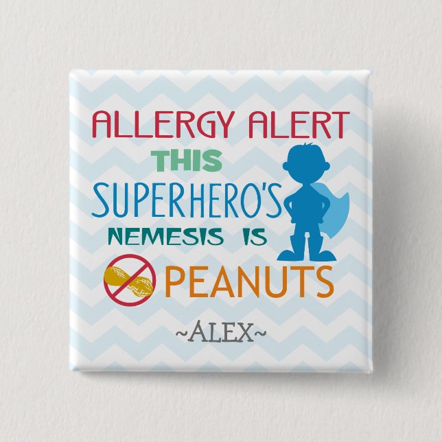 Peanut Allergy Alert Superhero Boy Button (Front)