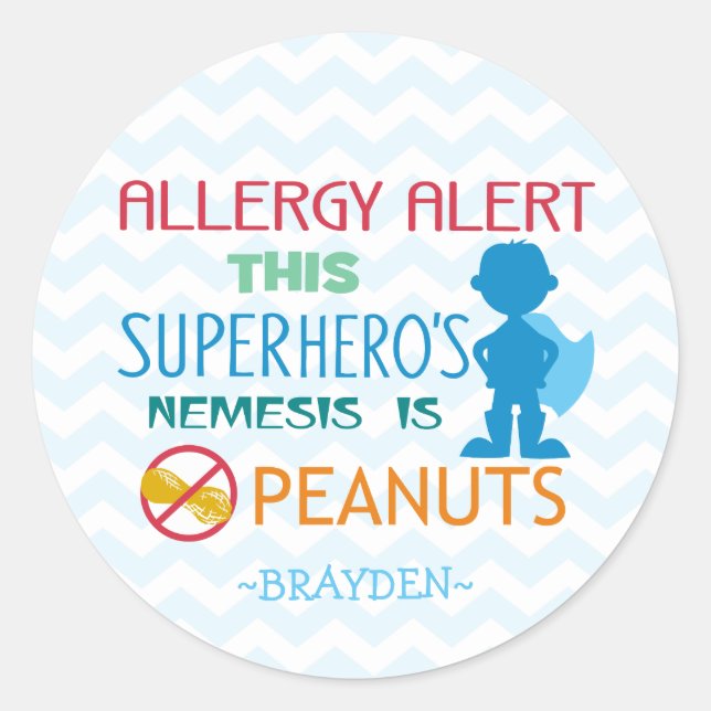 Peanut Allergy Alert Superhero Boy Stickers (Front)
