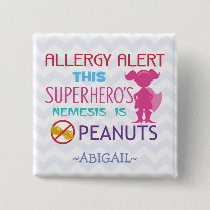 Peanut Allergy Alert Superhero Girl Button