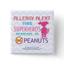 Peanut Allergy Alert Superhero Girl Button