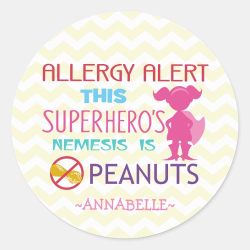 Peanut Allergy Alert Superhero Girl Stickers