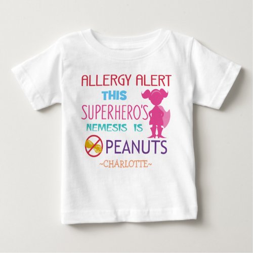 Peanut Allergy Alert Superhero Girls Custom Baby T_Shirt