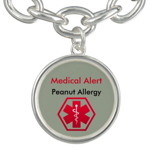 Peanut Allergy Medical Alert Charm Bracelet
