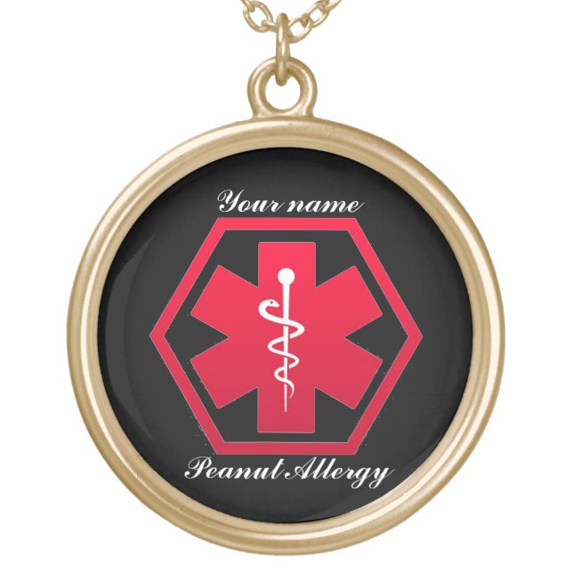 Peanut Allergy Medical Alert Gold Plated Necklace (Front)