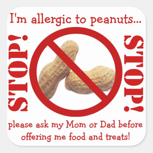 Peanut Allergy Party or Field Trip Warning Square Sticker