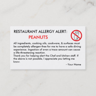 Peanut Allergy Restaurant & ICE Card
