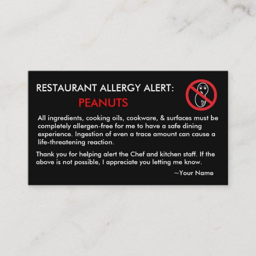 Peanut Allergy Restaurant  ICE Card _ FBSF