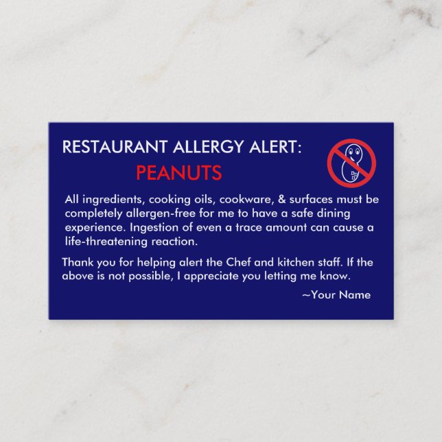 Peanut Allergy Restaurant & ICE Card - F/NB (Front)