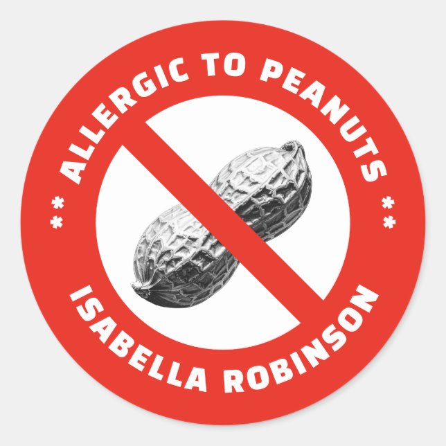 Peanut allergy with custom name classic round sticker (Front)