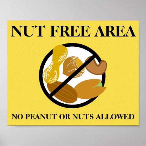 Peanut and Tree Nut Free Area for School or Office Poster