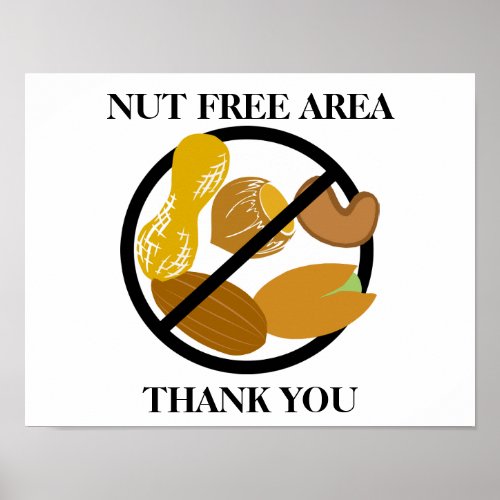 Peanut and Tree Nut Free Area for School or Office Poster