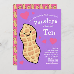 Peanut Birthday Party Kids Cute Cartoon Invitation
