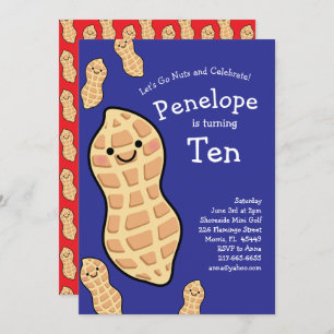 Peanut Birthday Party Kids Cute Nut Cartoon Invitation