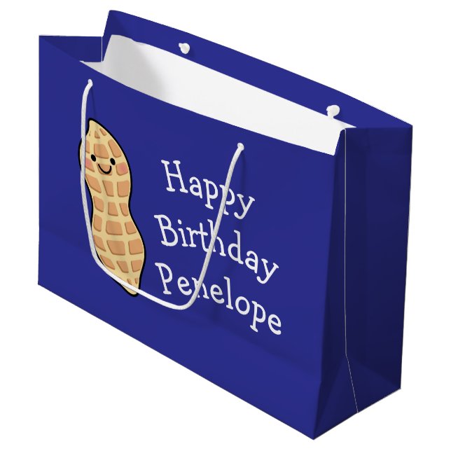Peanut Birthday Party Kids Cute Nut Cartoon Large Gift Bag (Front Angled)